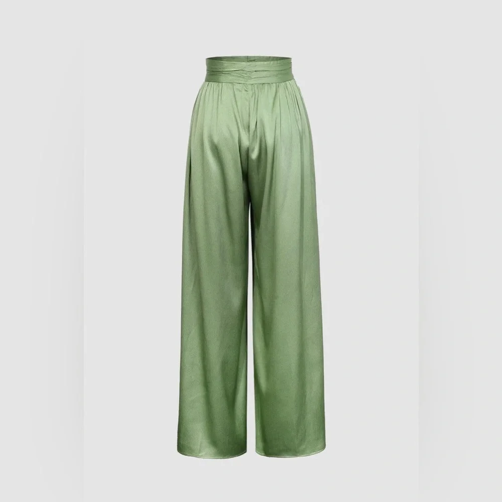 NEW Micas Heavy Satin Wide-Leg Pants | Sage | Size Small